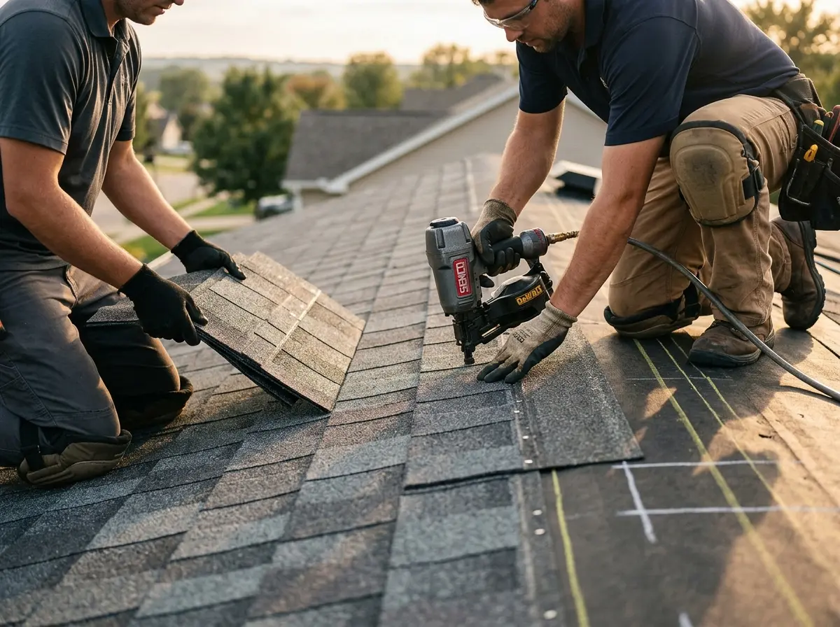 Professional roofer working on a residential roof in Perth Amboy